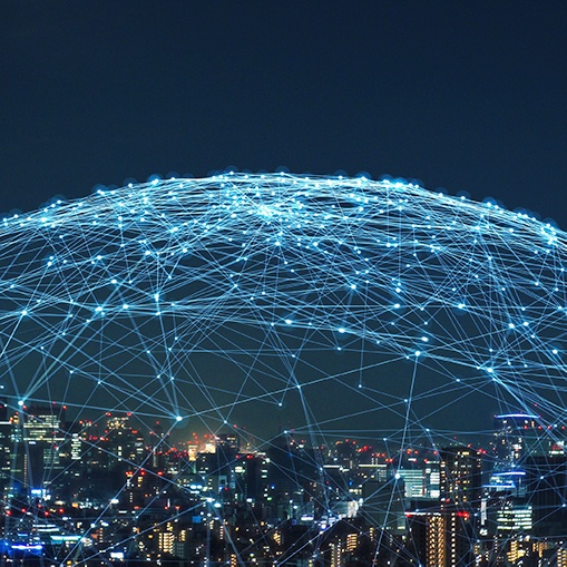 Node network over city — supply chain solutions